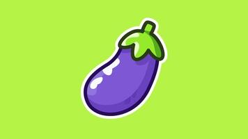 Cute Eggplant Animation with Green Background in 4K. Cute Background Loop Animation video
