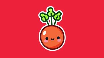 Cute Radish Animation with Smiling Face on Red Background in 4K video