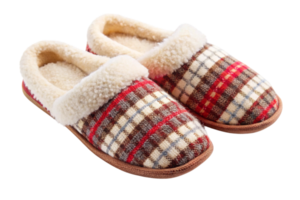 Stylish and warm slippers with intricate patterns and plush interiors, offering a mix of style and comfort for home png