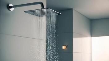 Saving water while maintaining comfort, water-efficient showerhead, sustainability and eco-friendliness. photo