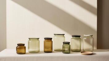 Glass jars and reusable containers arranged as a practical solution for zero-waste storage in an eco-conscious lifestyle photo