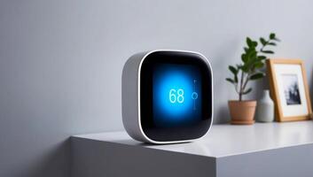 Modern smart thermostat, innovation, sustainability, and cutting-edge technology, sleek design and user-friendly interface. photo