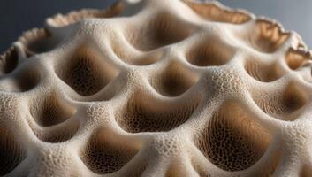 Macro photography of mushroom leather as a sustainable alternative to animal leather, fungi-based material, eco-friendly sustainability photo