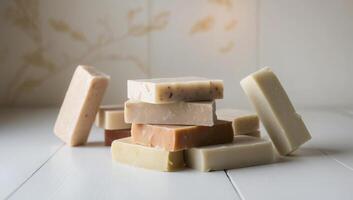 DIY soap bars made from natural ingredients, varied color palette, handmade photo