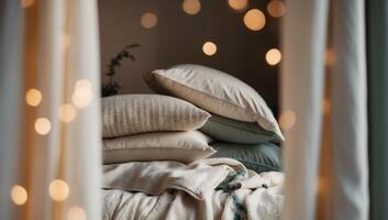 Organic cotton bedding and sustainable home textiles creating a serene and environmentally friendly space photo