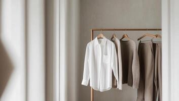 Wardrobes inspired by minimalist aesthetics and built around the philosophy of slow fashion, emphasizing quality, longevity, and eco-conscious choices. photo