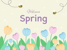 Welcome Spring text and other flowers for spring season background. vector