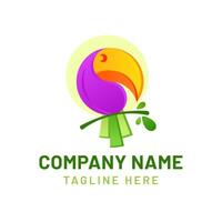 Colorful 3d geometric bird logo design with leaf, Abstract business identity template vector