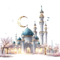 Islamic Mosque with Crescent Moon and Trees png