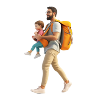Man Walking with a Child in Backpack Carrier png