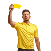 Man Holding Yellow Card Isolated on Transparent Background png
