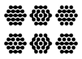 Hexagon shaped morphing circles as molecule connection dot pattern. Liquid blob technology icon. Metaball spotted tech abstract . Chemistry nanotechnology icon set. vector