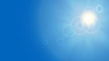 Blue sky background with rays of light. Summer bright sunny cloud gradient. Skyline abstract shine sunlight flare. Day heaven cloud burst. Spring glow cloudy weather. Sunrise religious effect vector
