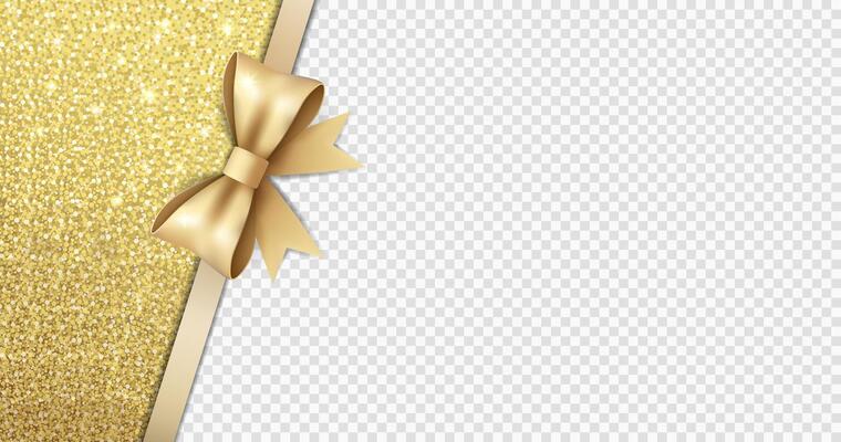 Empty background with gold bow and glitter. Elegant template for gift voucher, card, coupon, certificate. Place for text.