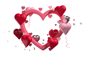 Heart shaped frame surrounded by red, pink hearts and balloons with white and red lines for Valentine's Day png