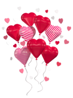 Red balloons and balloons with white and red lines surrounded by small pink hearts for Valentine's Day png