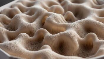 Macro photography of mushroom leather as a sustainable alternative to animal leather, fungi-based material, eco-friendly substitute photo
