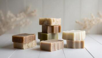 DIY soap made from natural ingredients, varied color palette, handmade bars, organic purity photo