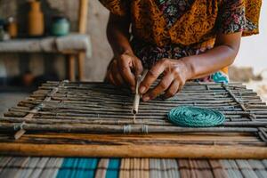 Local artisans skillfully crafting eco-friendly products using sustainable materials, showcasing creativity and environmental consciousness photo