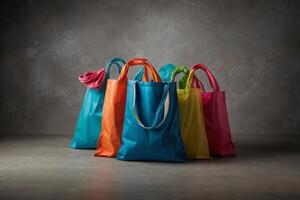 Eco-friendly reusable shopping bags taking the place of plastic, promoting sustainable and environmentally conscious choices photo