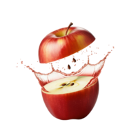 Ripe Red Apple Bursting Open with Water Splash, Close Up png