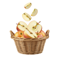 Red Sliced Apple Floating in Air with Juicy Splash, Fresh and Vibrant png