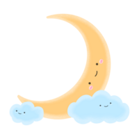 Cute Moon And Clouds Mascot Character Kawaii Cartoon Moon And Clouds Cartoon illustration Cute Moon Cute Clouds Cute Element Cute Lunar png