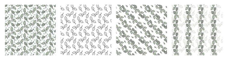 Seamless pattern set with small green leaves. Perfect for background, textile, or wrapping paper A delicate, repeating pattern featuring tiny green leaves. Ideal for creating a fresh aesthetic vector