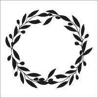 Circle wreath frame of olive branches and berries. vector