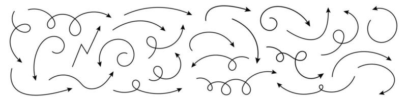 Collection of curved arrows. Set of hand drawn arrows. vector