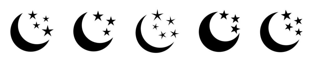 Crescent moon with stars icon. Crescent moon icons set. vector