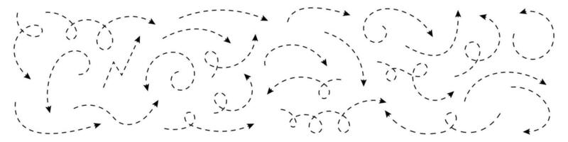 Curved dotted arrows. Zigzag arrows with dotted lines. vector