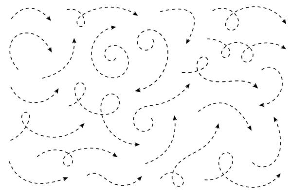 Curved dotted arrows. Zigzag arrows stripes design with dotted lines.