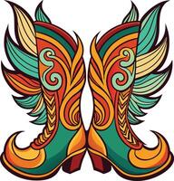 A funky pair of boots with wings and swirling designs vector