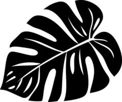 Dark tropical logo leaf monstera silhouette creating a jungle feeling, ideal for exotic element backgrounds, botanic pattern, or nature designs vector