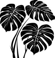 Monstera deliciosa silhouette icon displaying dramatic, glossy split leaves casting striking tropical shadow vector