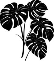 Monstera deliciosa silhouette icon displaying dramatic, glossy split leaves casting striking tropical against crisp white surface vector