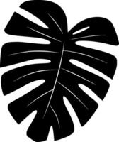 Dark tropical logo leaf monstera silhouette creating a jungle feeling, ideal for exotic element background botanic pattern or nature inspired designs vector