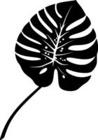 Dark tropical logo leaf monstera silhouette creating a jungle feeling, ideal for exotic icon element backgrounds botanic pattern, or nature inspired designs vector