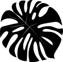 Dark tropical icon leaf monstera silhouette creating a jungle feeling, for exotic backgrounds, patterns, or nature inspired designs vector