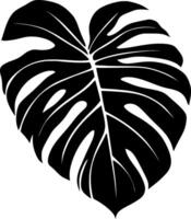 Dark tropical logo leaf monstera silhouette creating a jungle feeling, ideal for exotic element backgrounds, botanic or nature inspired designs vector