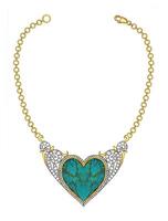 Turquoise heart pendant with ornate gold chain design by hand drawing and make graphic . vector