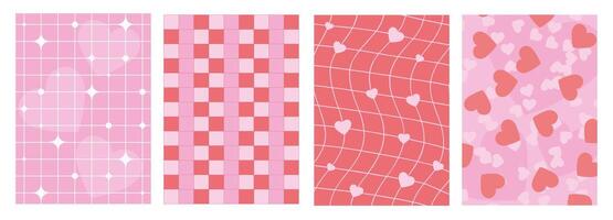 Valentine day vertical posters with hearts, patterns, grids and blinks. Background designs, postcards decorations, covers and wrapping paper graphics. illustration set. vector