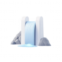 A digital illustration of a cascading waterfall with elegant stone structures. png