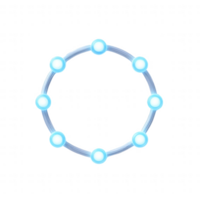 A circular diagram made of blue glowing nodes representing connectivity and unity. png
