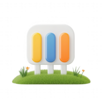 A colorful graphic representation of an interface control panel on a grassy base. png