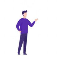 A confident man gesturing while discussing ideas in a professional setting. png