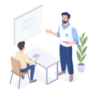 A professional discussion between two colleagues in a modern office setting. png