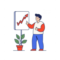 A man presents a rising graph on a display, emphasizing growth and success in business. png