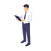 A professional man in a suit reviewing documents with focus and determination. png